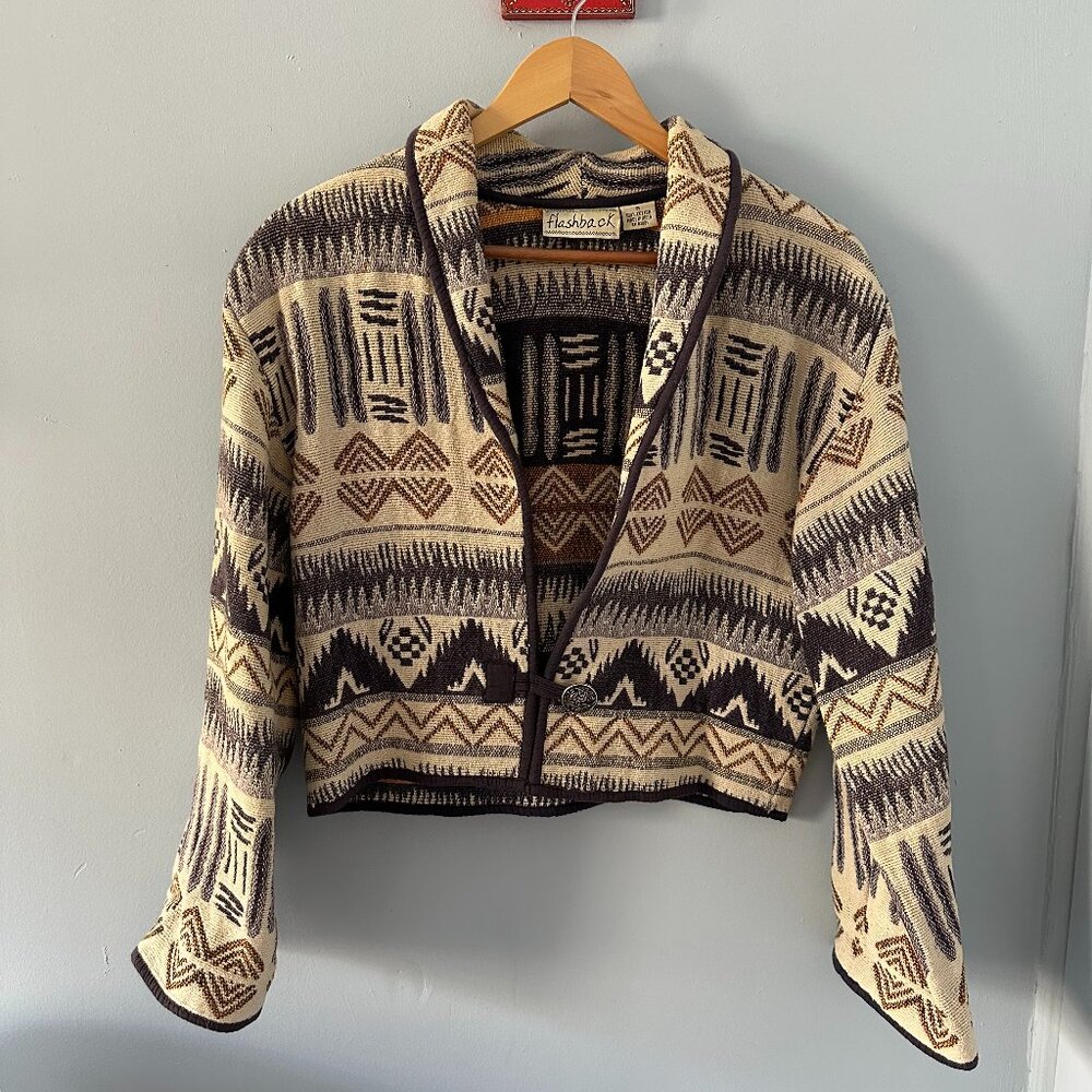 Vintage FLASHBACK Woven Cotton Patterned Cropped Jacket - Picture 1 of 6